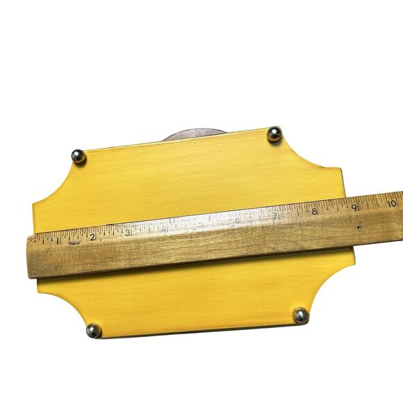 Vintage Wooden Folk Art Brown Yellow Floral Décolletage 1960s Purse Mirror Retro - Picture 11 of 12